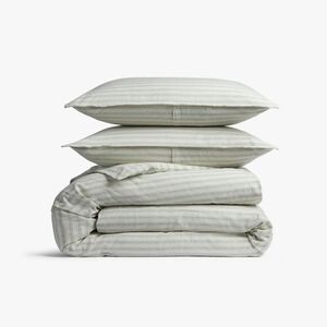 Parachute - Full/Queen Relaxed Linen Stripe Duvet Cover & Sham Jade & Parchment
